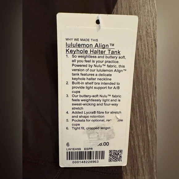 New with tags Lululemon Align Key Hole Halter Tank Top, Espresso, Size 6. Brown. - Picture 12 of 12